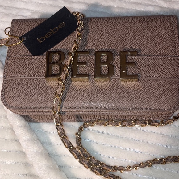 Bebe Gold Chain Tan Clutch NWT - Picture 2 of 7
